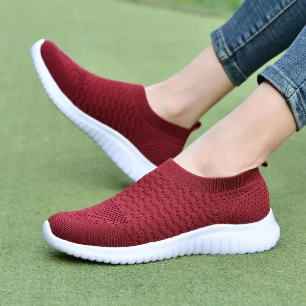 konhill Womens Walking Tennis Shoes  Lightweight Athletic Casual Gym Slip on Sneakers8636 Burgundy