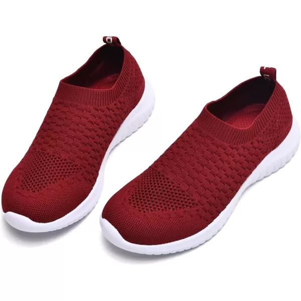 konhill Womens Walking Tennis Shoes  Lightweight Athletic Casual Gym Slip on Sneakers8636 Burgundy