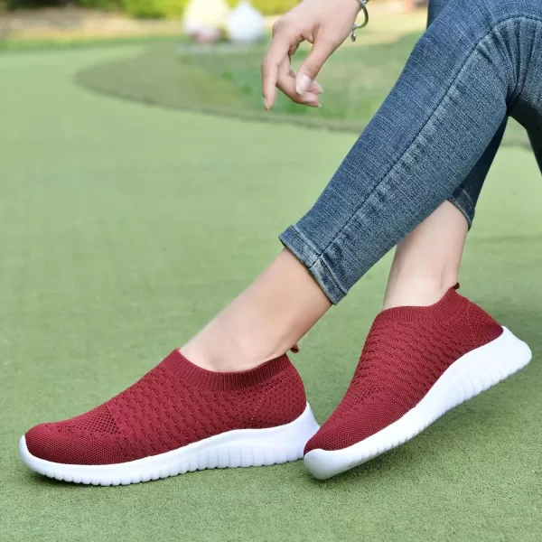 konhill Womens Walking Tennis Shoes  Lightweight Athletic Casual Gym Slip on Sneakers8636 Burgundy