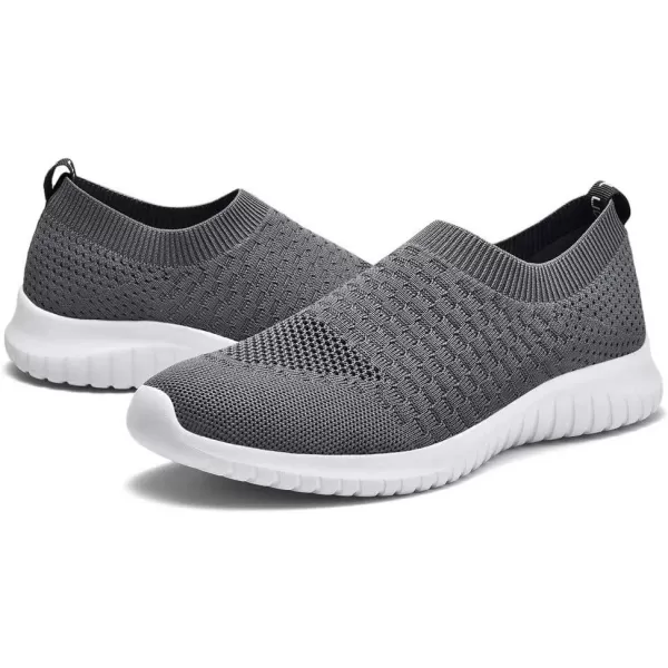 konhill Womens Walking Tennis Shoes  Lightweight Athletic Casual Gym Slip on Sneakers8636 Dark Grey
