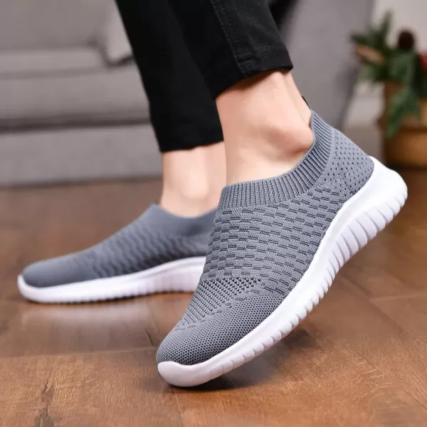 konhill Womens Walking Tennis Shoes  Lightweight Athletic Casual Gym Slip on Sneakers8636 Dark Grey