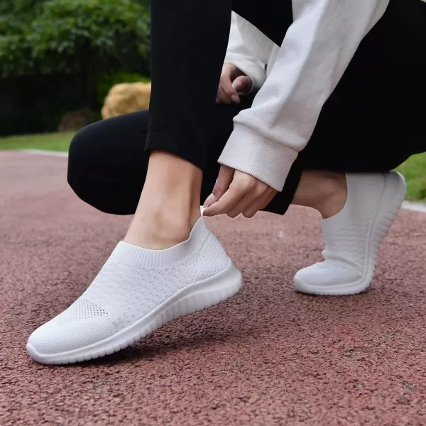 konhill Womens Walking Tennis Shoes  Lightweight Athletic Casual Gym Slip on Sneakers8636 White
