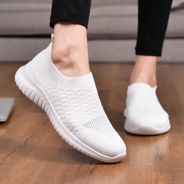 konhill Womens Walking Tennis Shoes  Lightweight Athletic Casual Gym Slip on Sneakers8636 White
