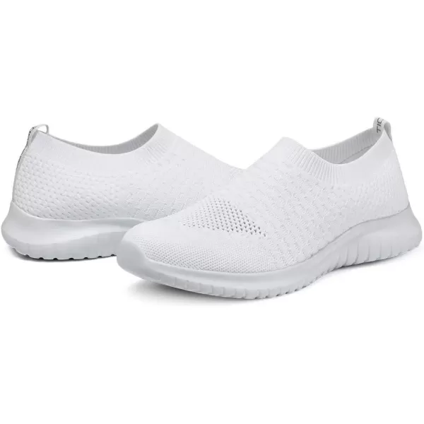 konhill Womens Walking Tennis Shoes  Lightweight Athletic Casual Gym Slip on Sneakers8636 White