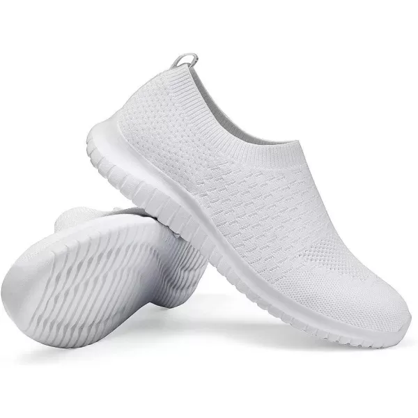 konhill Womens Walking Tennis Shoes  Lightweight Athletic Casual Gym Slip on Sneakers8636 White