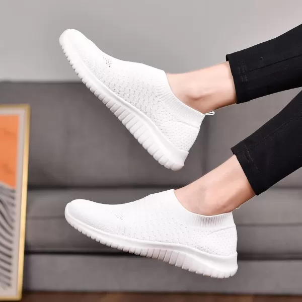 konhill Womens Walking Tennis Shoes  Lightweight Athletic Casual Gym Slip on Sneakers8636 White