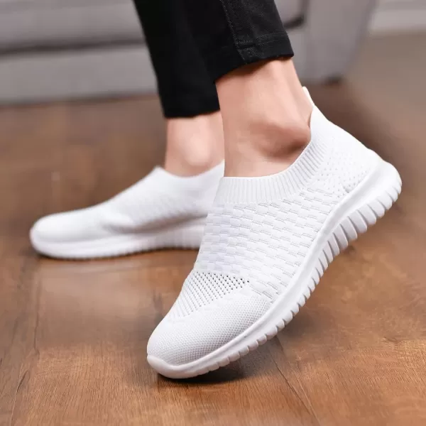 konhill Womens Walking Tennis Shoes  Lightweight Athletic Casual Gym Slip on Sneakers8636 White