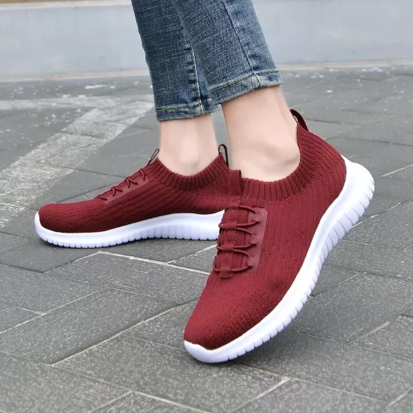 konhill Womens Comfortable Walking Shoes  Tennis Athletic Casual Slip on Sneakers2122 Burgundy