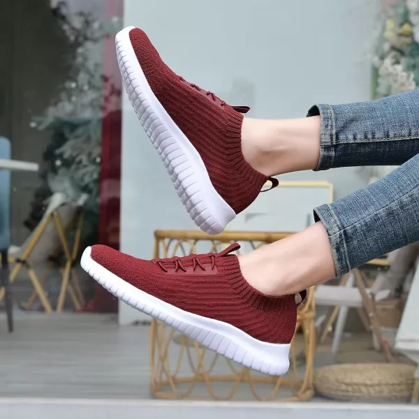 konhill Womens Comfortable Walking Shoes  Tennis Athletic Casual Slip on Sneakers2122 Burgundy