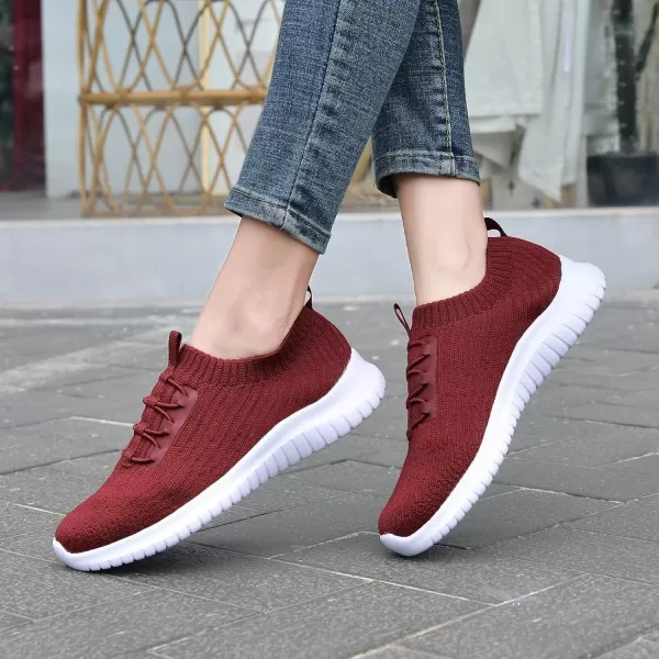 konhill Womens Comfortable Walking Shoes  Tennis Athletic Casual Slip on Sneakers2122 Burgundy