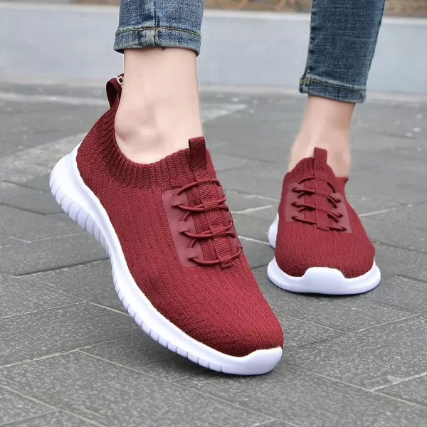 konhill Womens Comfortable Walking Shoes  Tennis Athletic Casual Slip on Sneakers2122 Burgundy