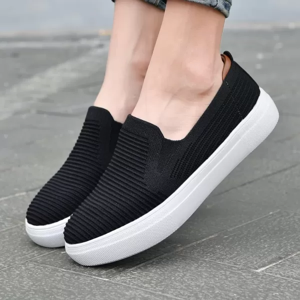 konhill Loafers for Women Slip on Walking Shoes Knit Breathable Tennis Work Comfortable Casual Fashion SneakersABlack