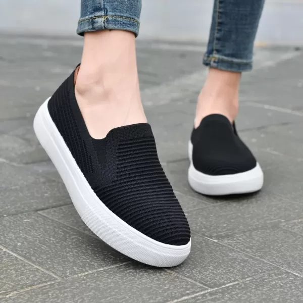 konhill Loafers for Women Slip on Walking Shoes Knit Breathable Tennis Work Comfortable Casual Fashion SneakersABlack