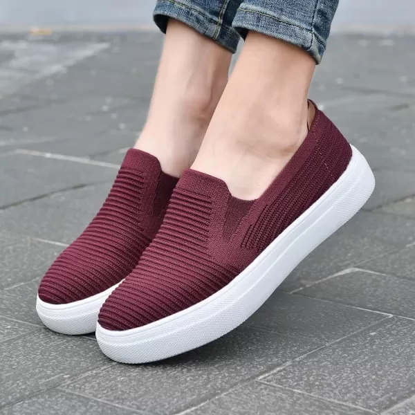 konhill Loafers for Women Slip on Walking Shoes Knit Breathable Tennis Work Comfortable Casual Fashion SneakersABurgundy