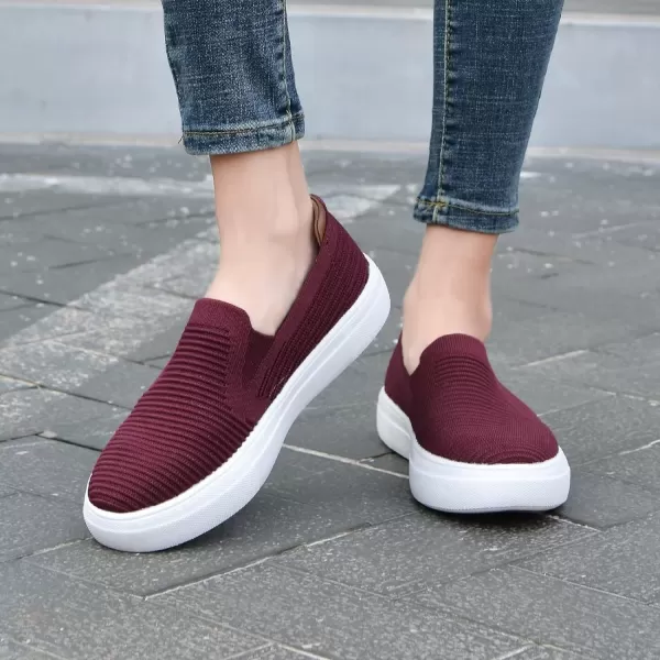 konhill Loafers for Women Slip on Walking Shoes Knit Breathable Tennis Work Comfortable Casual Fashion SneakersABurgundy