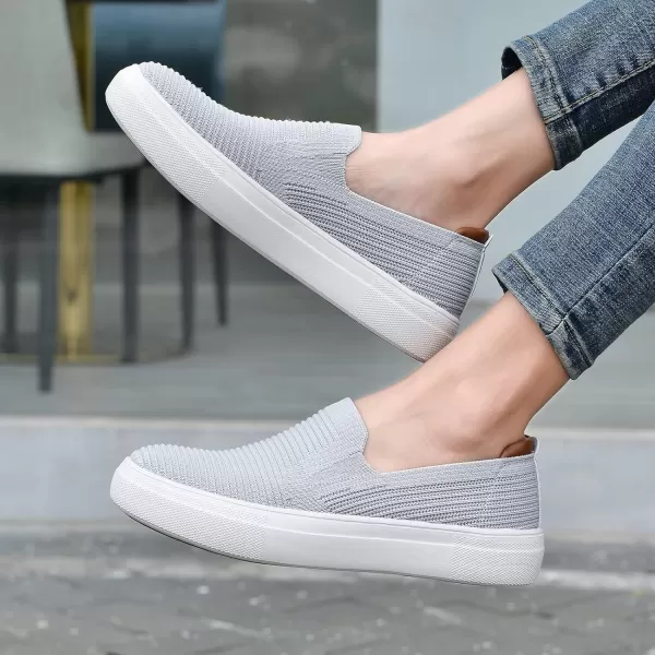 konhill Loafers for Women Slip on Walking Shoes Knit Breathable Tennis Work Comfortable Casual Fashion SneakersALight Grey