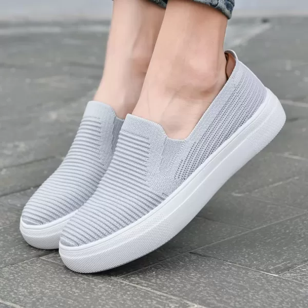 konhill Loafers for Women Slip on Walking Shoes Knit Breathable Tennis Work Comfortable Casual Fashion SneakersALight Grey