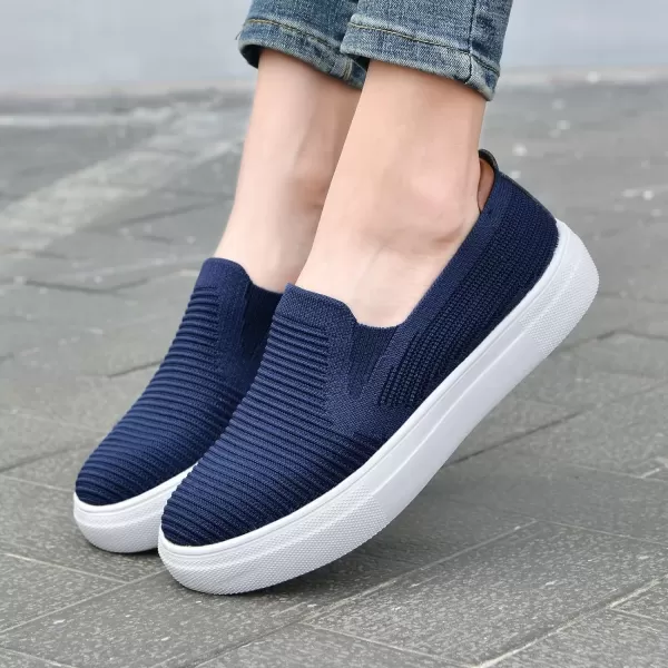 konhill Loafers for Women Slip on Walking Shoes Knit Breathable Tennis Work Comfortable Casual Fashion SneakersANavy