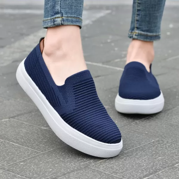 konhill Loafers for Women Slip on Walking Shoes Knit Breathable Tennis Work Comfortable Casual Fashion SneakersANavy