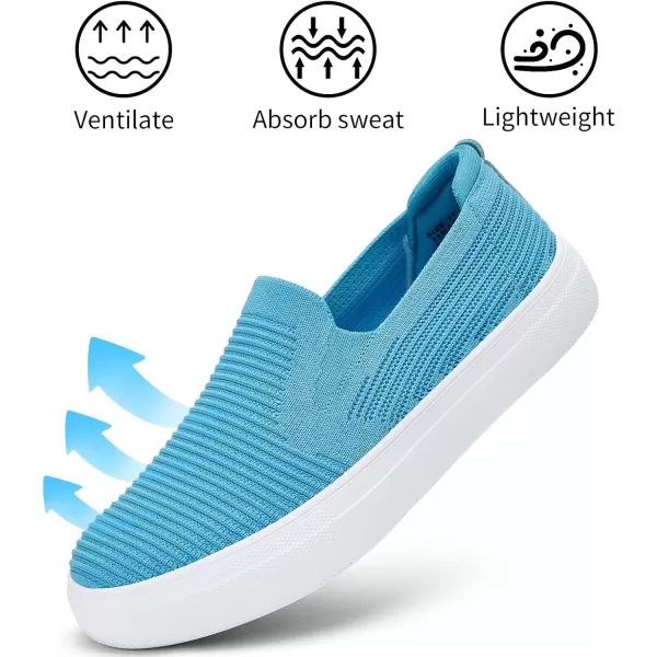 konhill Loafers for Women Slip on Walking Shoes Knit Breathable Tennis Work Comfortable Casual Fashion SneakersAqua Bluec