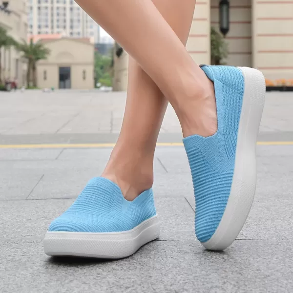 konhill Loafers for Women Slip on Walking Shoes Knit Breathable Tennis Work Comfortable Casual Fashion SneakersAqua Bluec