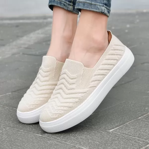 konhill Loafers for Women Slip on Walking Shoes Knit Breathable Tennis Work Comfortable Casual Fashion SneakersBBeige