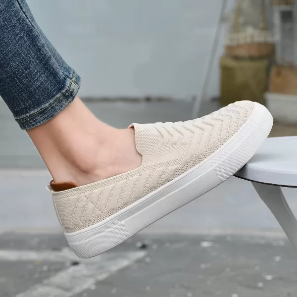 konhill Loafers for Women Slip on Walking Shoes Knit Breathable Tennis Work Comfortable Casual Fashion SneakersBBeige