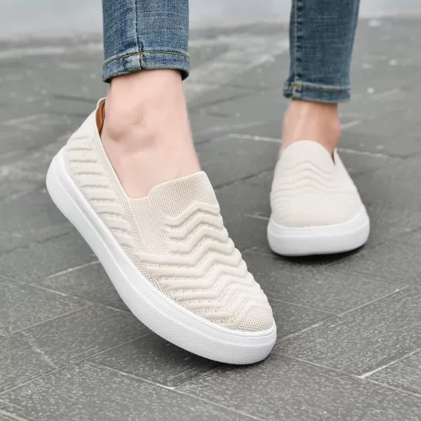 konhill Loafers for Women Slip on Walking Shoes Knit Breathable Tennis Work Comfortable Casual Fashion SneakersBBeige