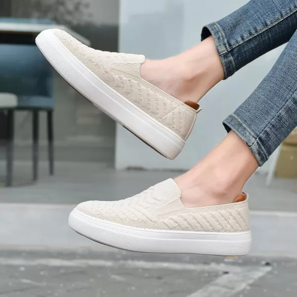 konhill Loafers for Women Slip on Walking Shoes Knit Breathable Tennis Work Comfortable Casual Fashion SneakersBBeige