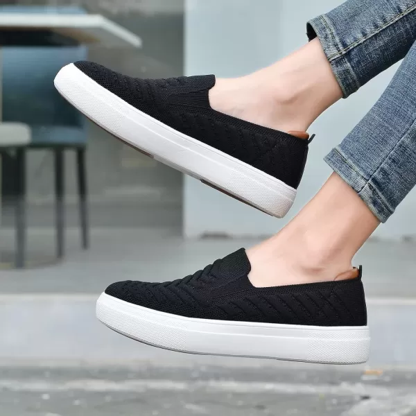 konhill Loafers for Women Slip on Walking Shoes Knit Breathable Tennis Work Comfortable Casual Fashion SneakersBBlack