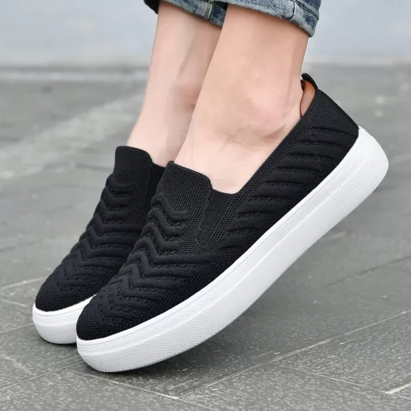 konhill Loafers for Women Slip on Walking Shoes Knit Breathable Tennis Work Comfortable Casual Fashion SneakersBBlack