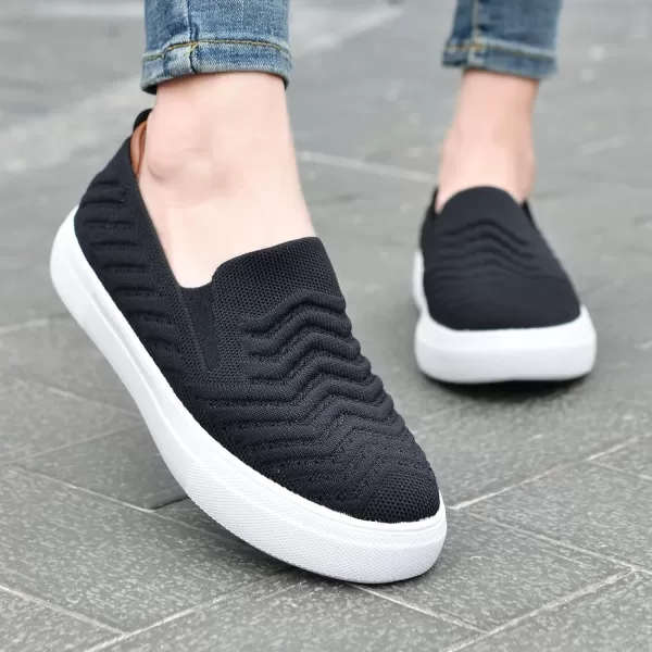 konhill Loafers for Women Slip on Walking Shoes Knit Breathable Tennis Work Comfortable Casual Fashion SneakersBBlack