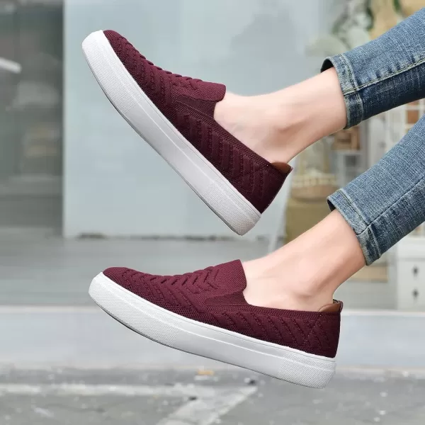 konhill Loafers for Women Slip on Walking Shoes Knit Breathable Tennis Work Comfortable Casual Fashion SneakersBBurgundy