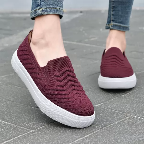 konhill Loafers for Women Slip on Walking Shoes Knit Breathable Tennis Work Comfortable Casual Fashion SneakersBBurgundy