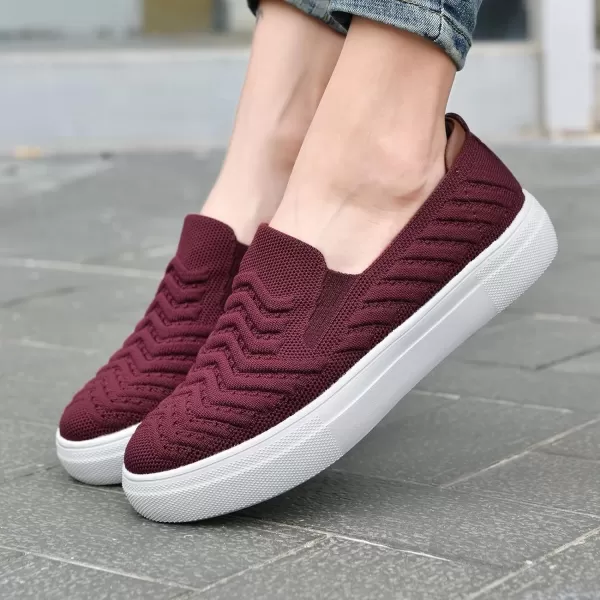 konhill Loafers for Women Slip on Walking Shoes Knit Breathable Tennis Work Comfortable Casual Fashion SneakersBBurgundy