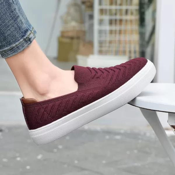 konhill Loafers for Women Slip on Walking Shoes Knit Breathable Tennis Work Comfortable Casual Fashion SneakersBBurgundy