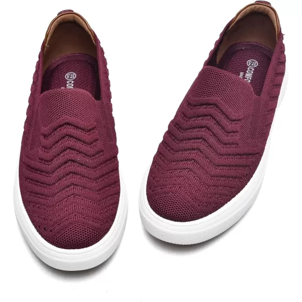 konhill Loafers for Women Slip on Walking Shoes Knit Breathable Tennis Work Comfortable Casual Fashion SneakersBBurgundy