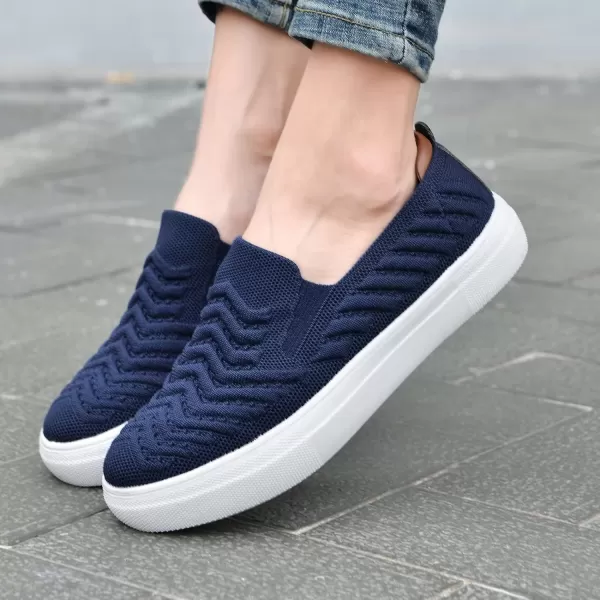 konhill Loafers for Women Slip on Walking Shoes Knit Breathable Tennis Work Comfortable Casual Fashion SneakersBNavy