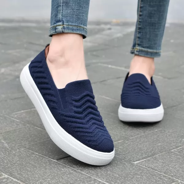 konhill Loafers for Women Slip on Walking Shoes Knit Breathable Tennis Work Comfortable Casual Fashion SneakersBNavy