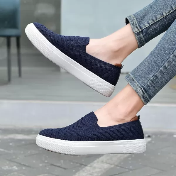 konhill Loafers for Women Slip on Walking Shoes Knit Breathable Tennis Work Comfortable Casual Fashion SneakersBNavy