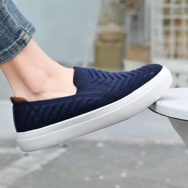 konhill Loafers for Women Slip on Walking Shoes Knit Breathable Tennis Work Comfortable Casual Fashion SneakersBNavy