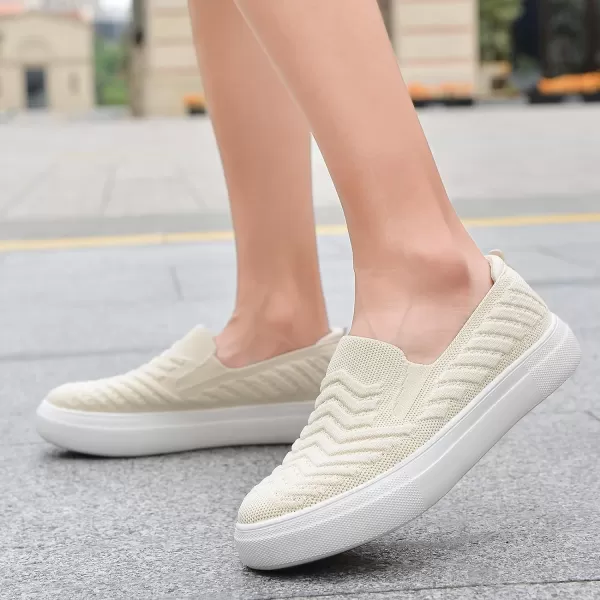 konhill Loafers for Women Slip on Walking Shoes Knit Breathable Tennis Work Comfortable Casual Fashion SneakersBeiged