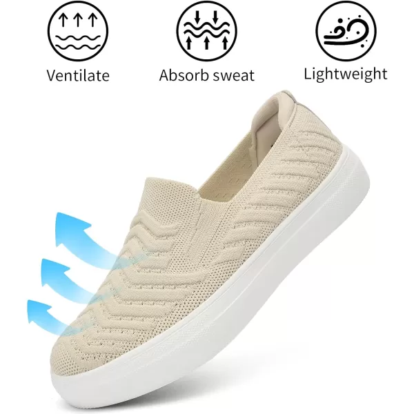 konhill Loafers for Women Slip on Walking Shoes Knit Breathable Tennis Work Comfortable Casual Fashion SneakersBeiged