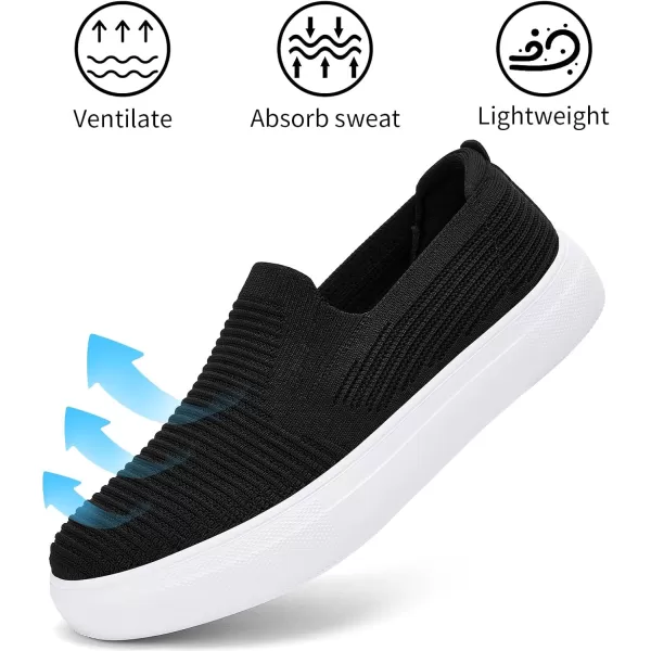 konhill Loafers for Women Slip on Walking Shoes Knit Breathable Tennis Work Comfortable Casual Fashion SneakersBlackc