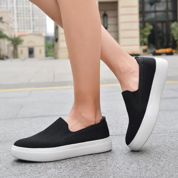 konhill Loafers for Women Slip on Walking Shoes Knit Breathable Tennis Work Comfortable Casual Fashion SneakersBlackc