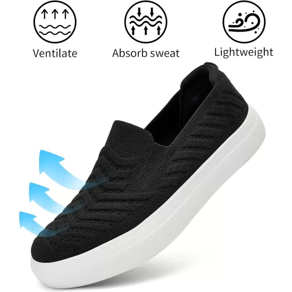 konhill Loafers for Women Slip on Walking Shoes Knit Breathable Tennis Work Comfortable Casual Fashion SneakersBlackd