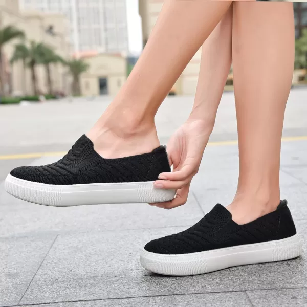 konhill Loafers for Women Slip on Walking Shoes Knit Breathable Tennis Work Comfortable Casual Fashion SneakersBlackd