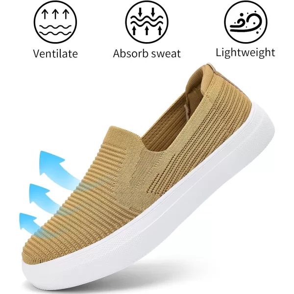 konhill Loafers for Women Slip on Walking Shoes Knit Breathable Tennis Work Comfortable Casual Fashion SneakersKhakic