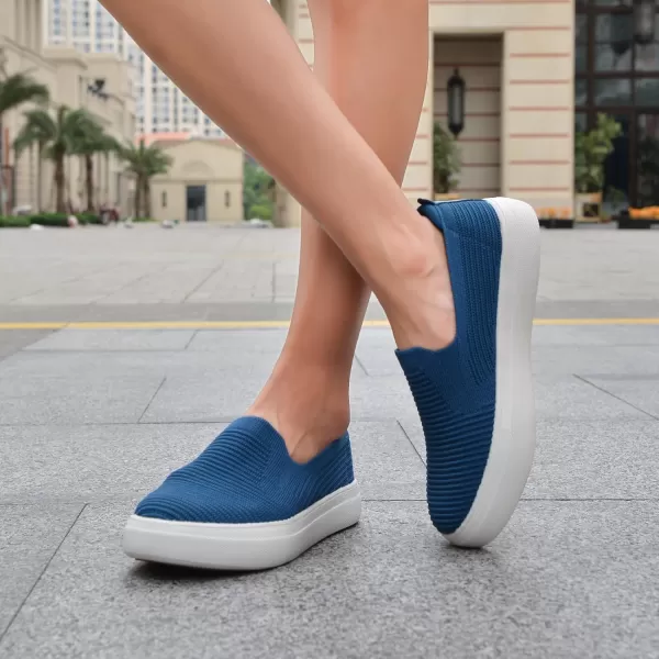 konhill Loafers for Women Slip on Walking Shoes Knit Breathable Tennis Work Comfortable Casual Fashion SneakersLight Bluec