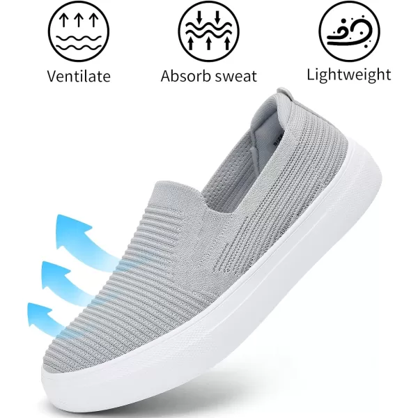 konhill Loafers for Women Slip on Walking Shoes Knit Breathable Tennis Work Comfortable Casual Fashion SneakersLight Greyc